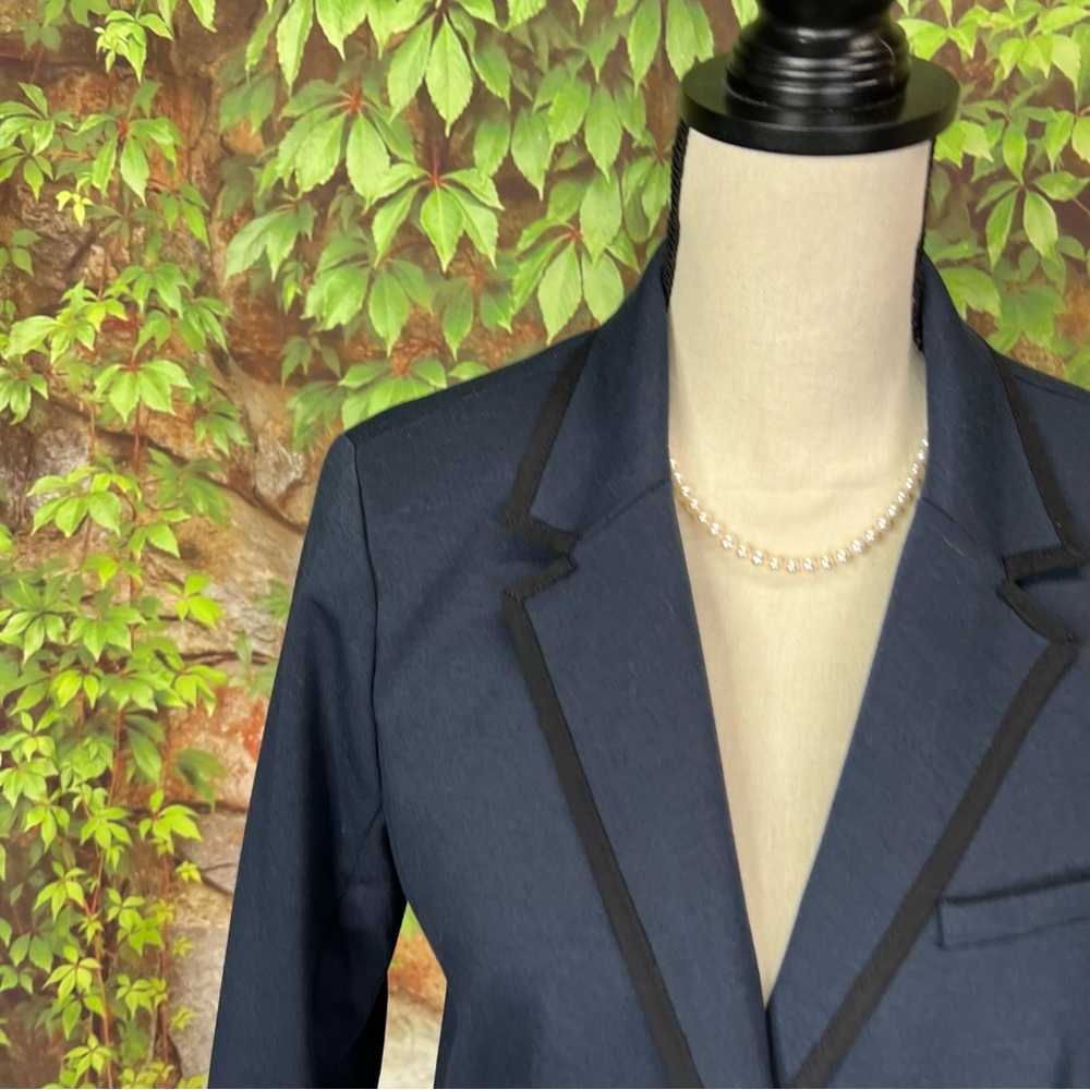 GAP The Academy Dark Academia Navy Blue/Black Trimmed Fitted Preppy Blazer, 8 - Picture 3 of 13